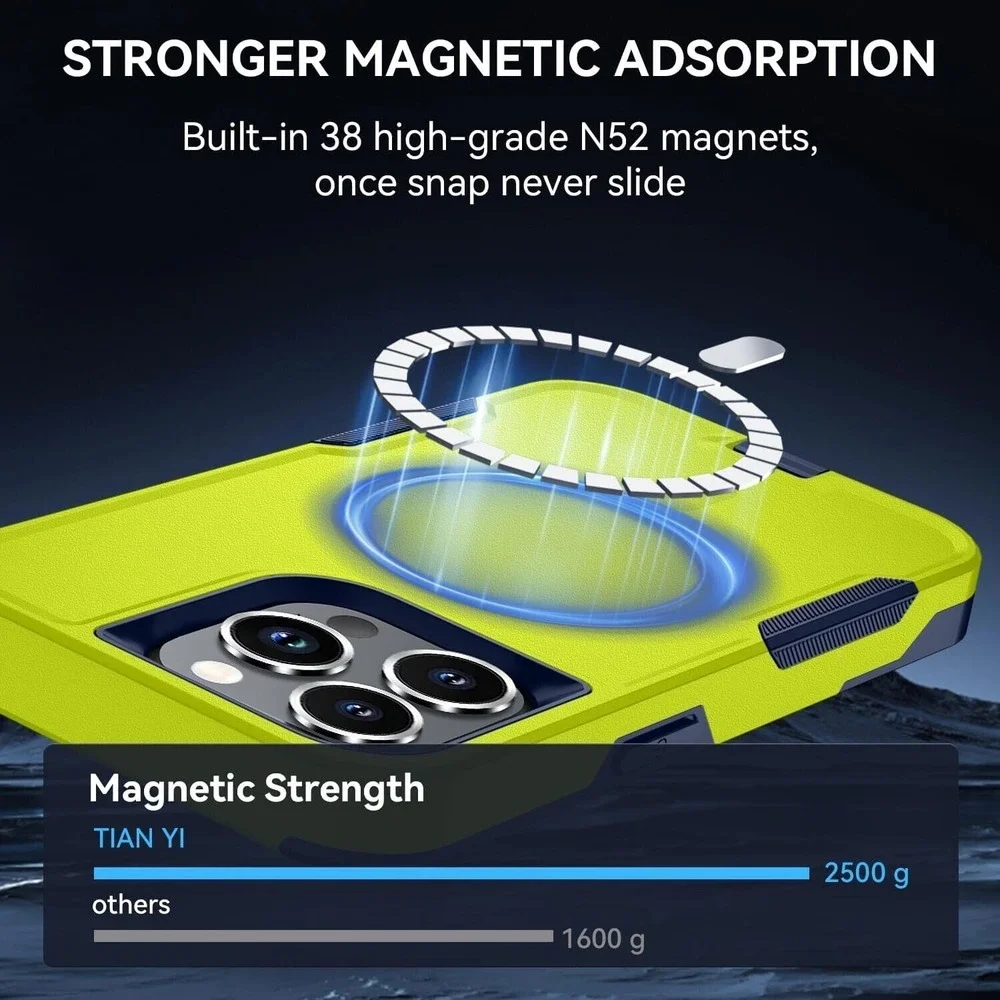 Tian Yi Magnetic Shockproof Case for iPhone 15‎ Pro Max MagSafe Lime Green Blue